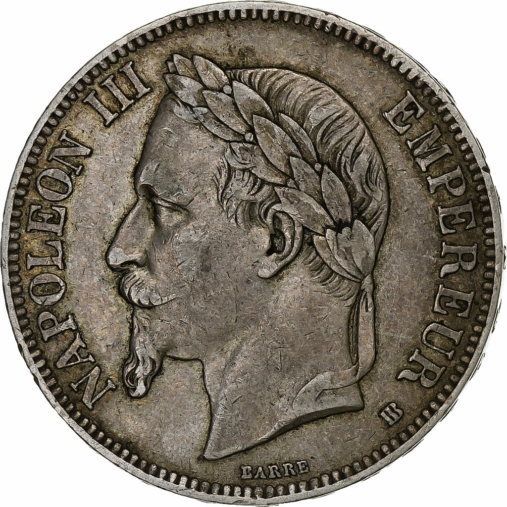 France, 5 Francs, Napoléon III, 1867, Strasbourg, Silver, EF(40-45), KM:799.2