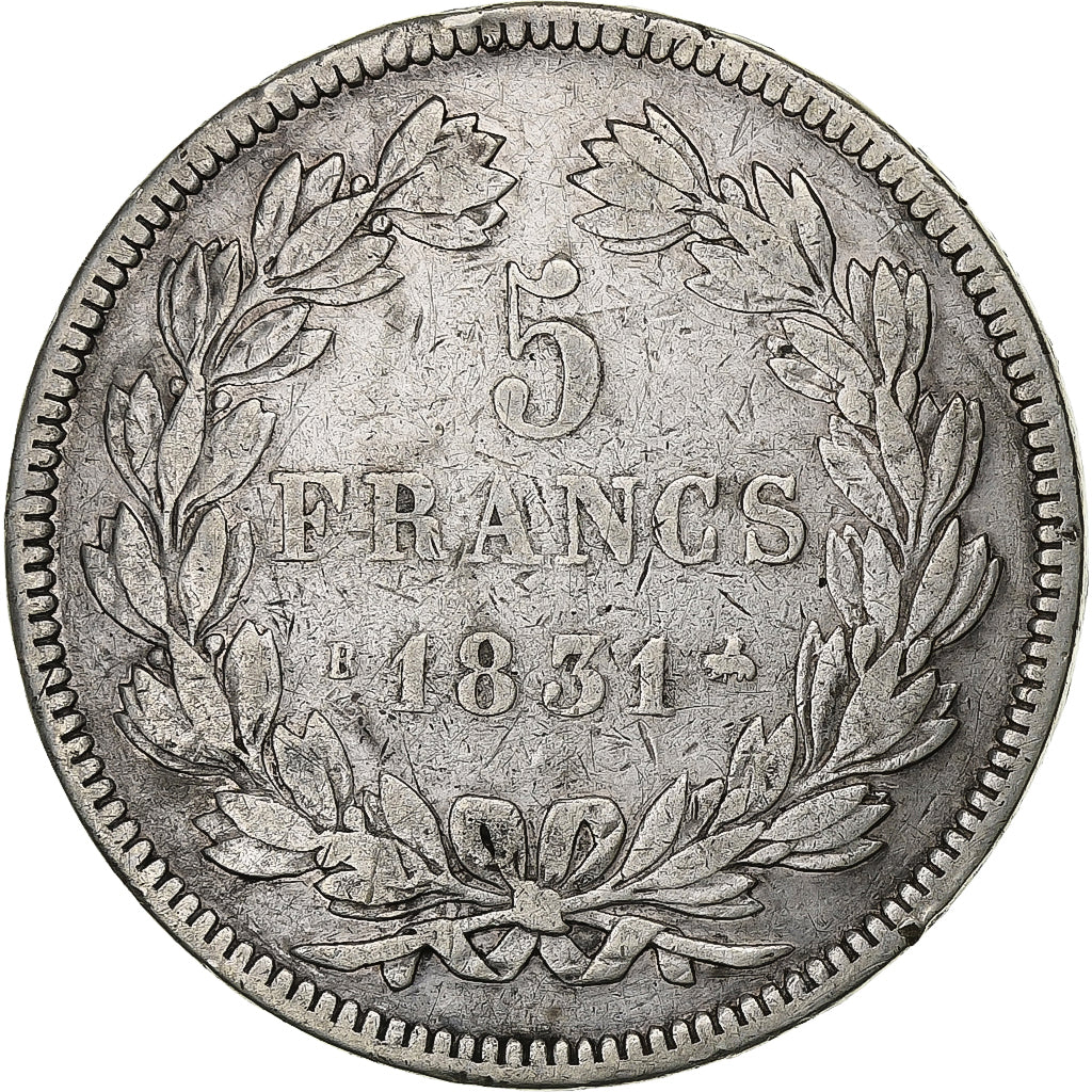 Moneta, Francja, Louis-Philippe, 5 Francs, 1831, Rouen, VF(20-25), Srebro