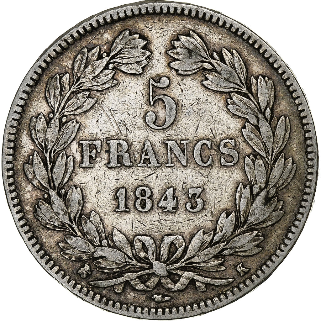 Munten, Frankrijk, Louis-Philippe, 5 Francs, 1843, Bordeaux, FR+, Zilver