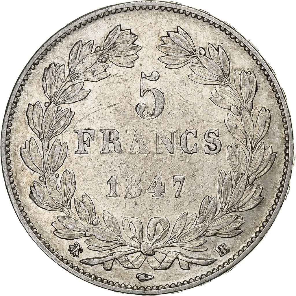 Francia, 5 Francs, Louis-Philippe, 1847, Strasbourg, Argento, MB+, Gadoury:678a