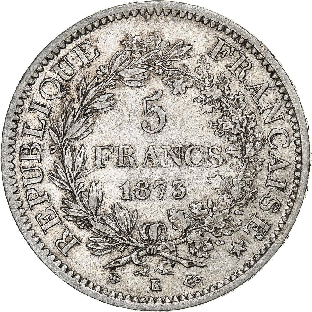 Francia, 5 Francs, Hercule, 1873, Bordeaux, Argento, BB, Gadoury:745a, KM:820.2