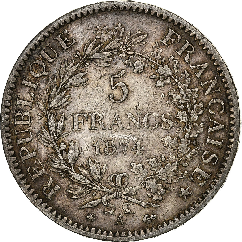 Francia, 5 Francs, Hercule, 1874, Paris, Argento, MB+, Gadoury:745a, Le