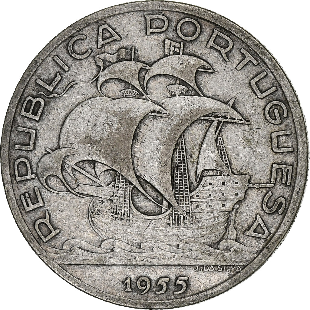 Portogallo, 10 Escudos, 1955, Argento, MB+, KM:586