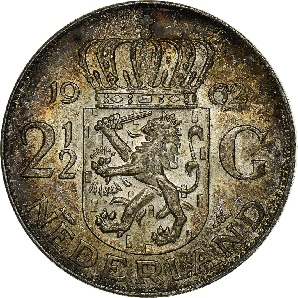 Netherlands, Juliana, 2-1/2 Gulden, 1962, Silver, EF(40-45), KM:185