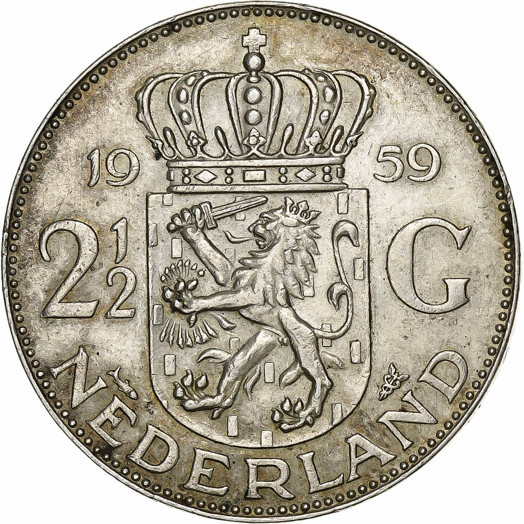 Moneta, Paesi Bassi, Juliana, 2-1/2 Gulden, 1959, BB+, Argento, KM:185