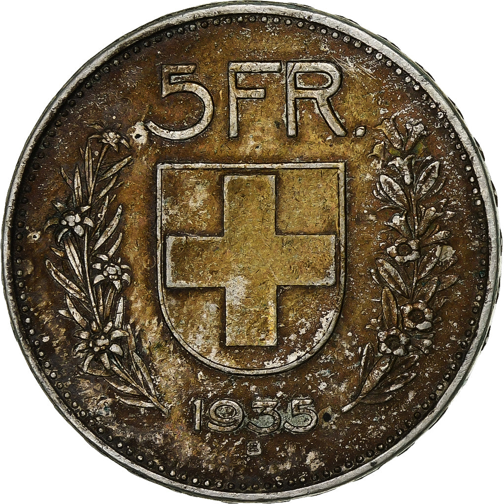 Switzerland, 5 Francs, tête de berger, 1935, Bern, Silver, VF(30-35), KM:40