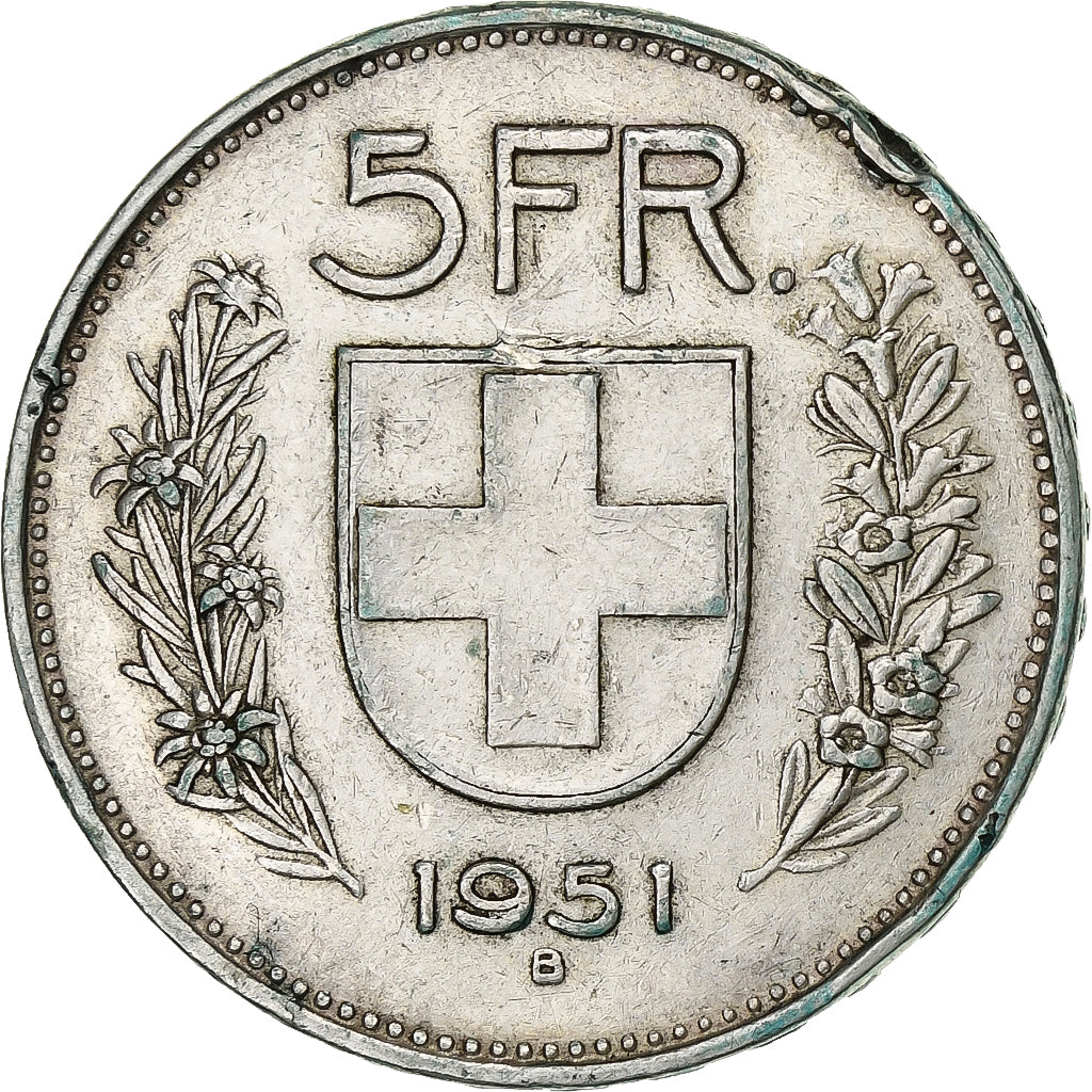 Switzerland, 5 Francs, 1951, Bern, Silver, VF(30-35), KM:40