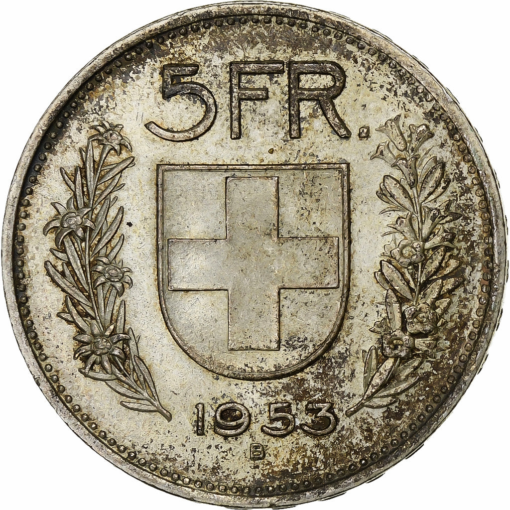 Switzerland, 5 Francs, 1953, Bern, Silver, MS(60-62), KM:40