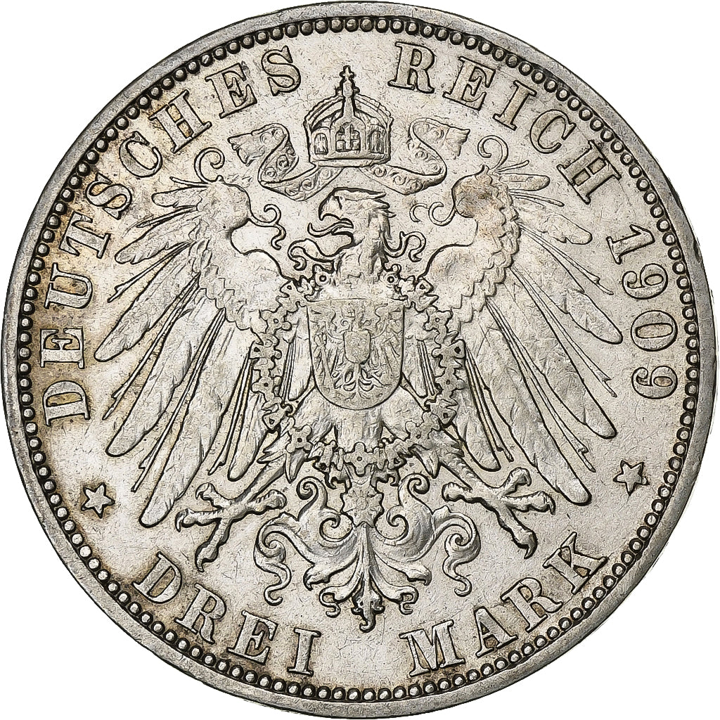 German States, PRUSSIA, Wilhelm II, 3 Mark, 1909, Berlin, Silver, AU(50-53)
