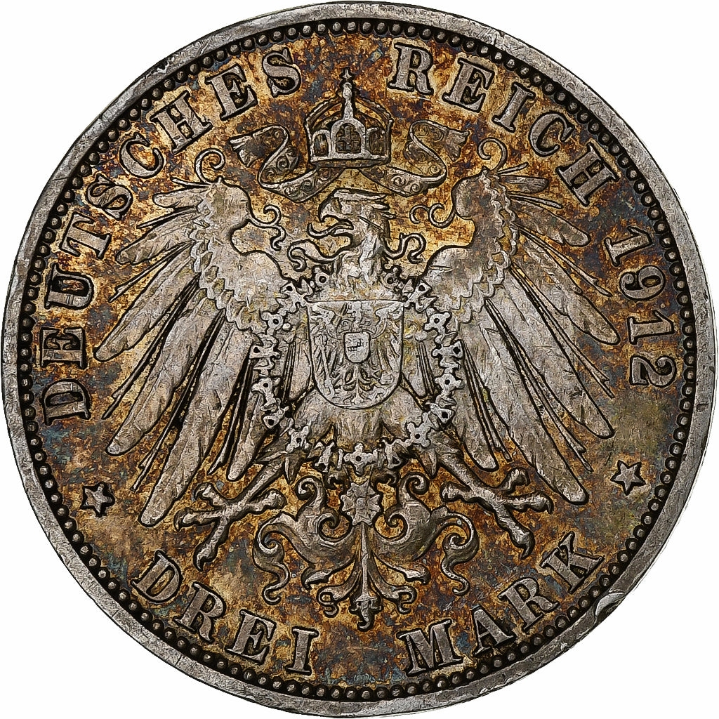 Duitse staten, PRUSSIA, Wilhelm II, 3 Mark, 1912, Berlin, Zilver, ZF, KM:527