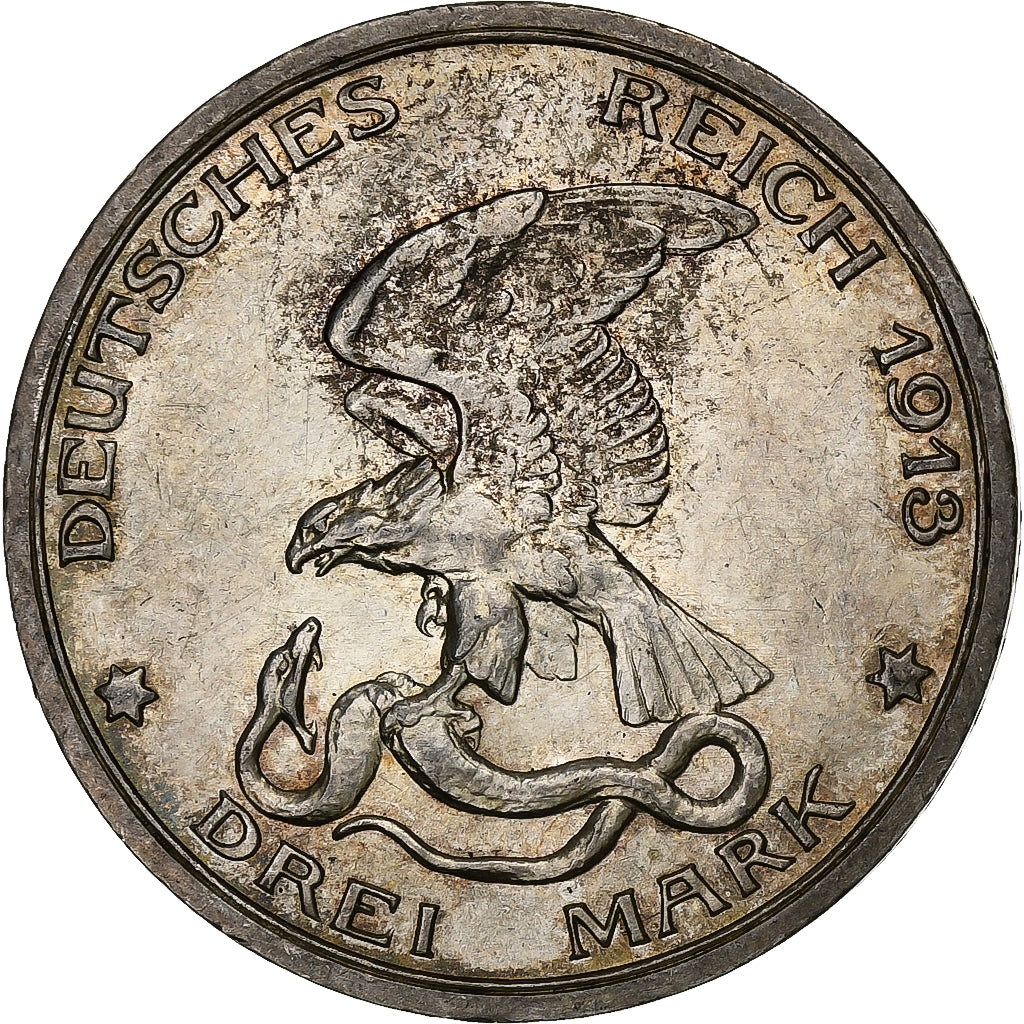 German States, PRUSSIA, Wilhelm II, 3 Mark, 1913, Berlin, Déclaration de guerre