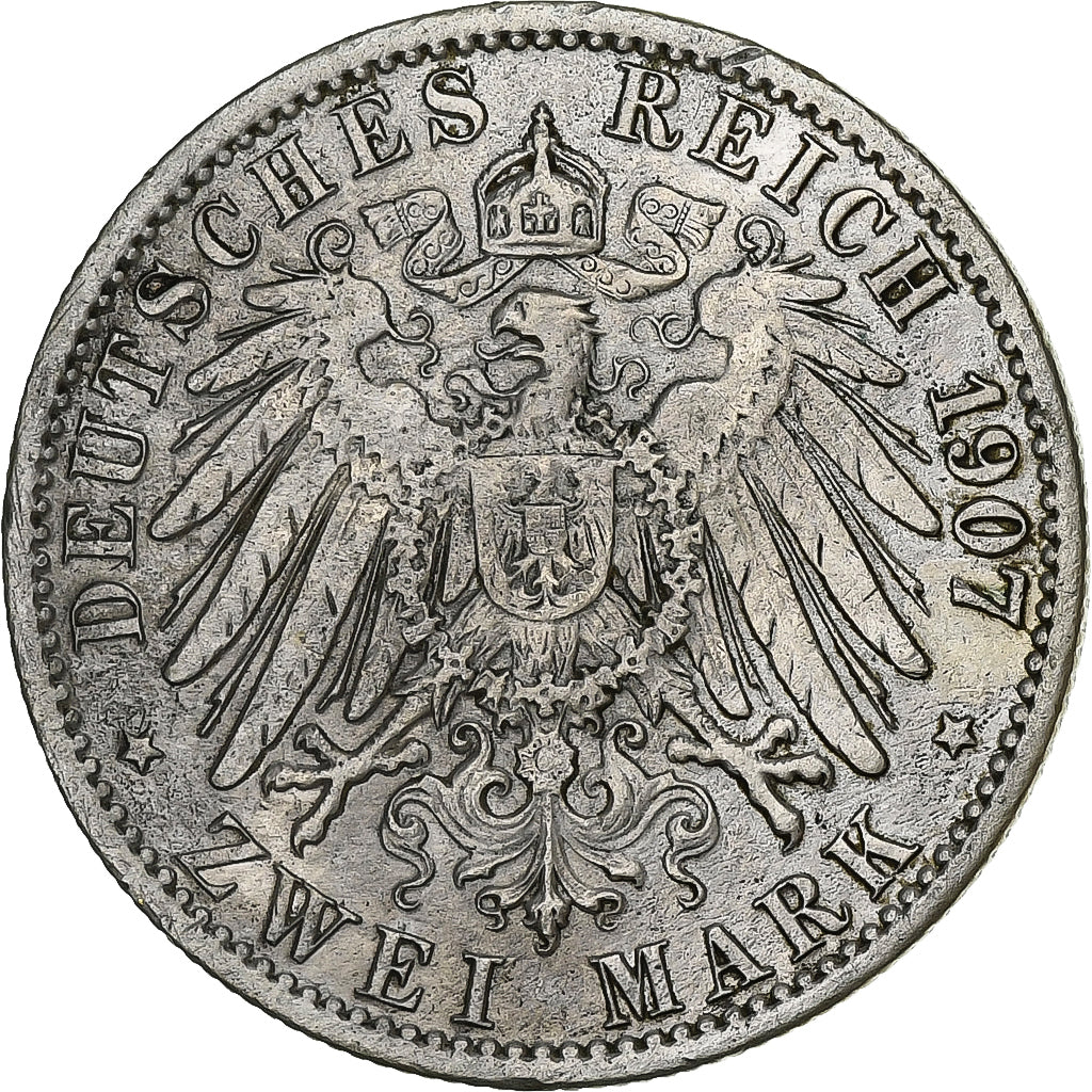 German States, PRUSSIA, Wilhelm II, 2 Mark, 1907, Berlin, Silver, VF(30-35)