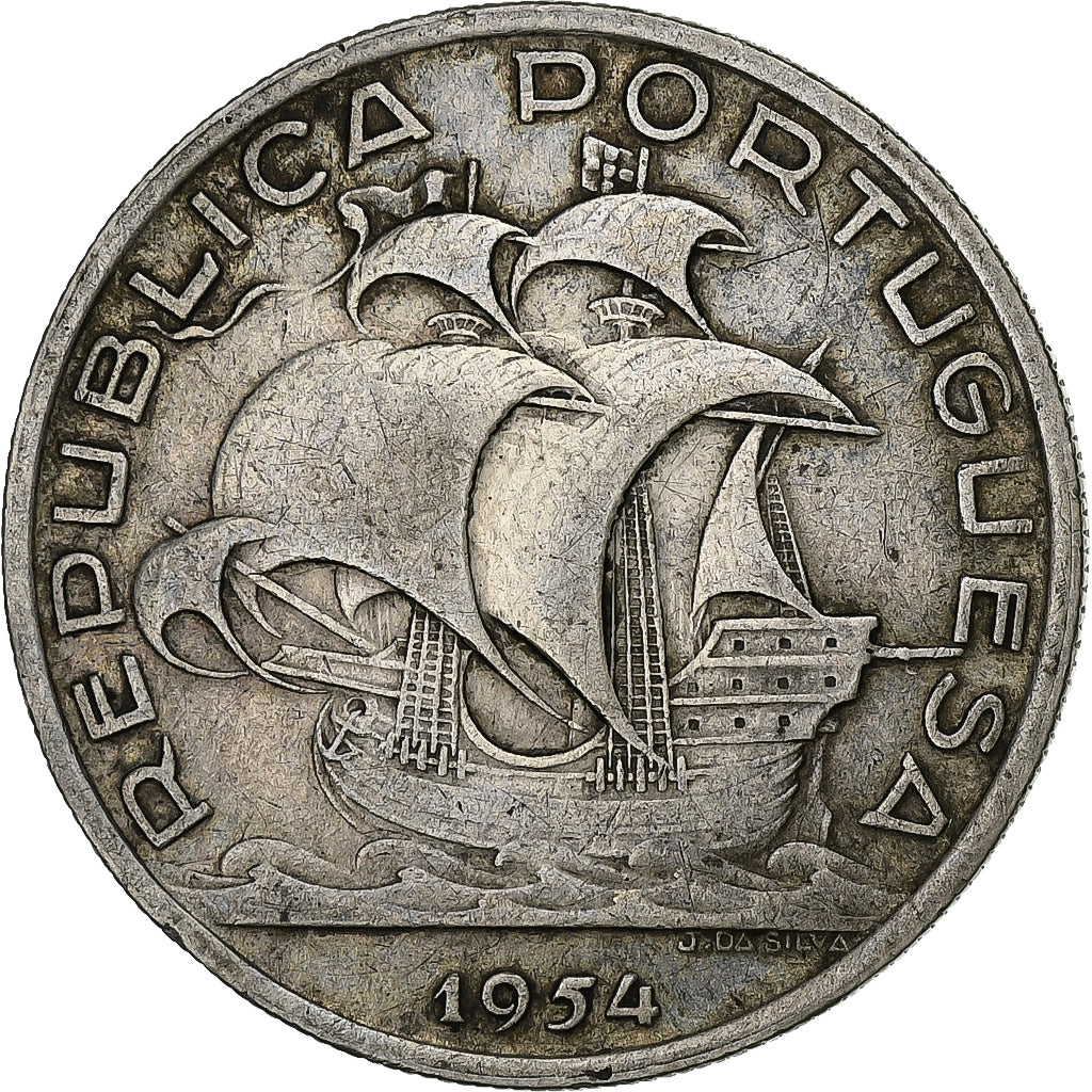 Portugal, 10 Escudos, 1954, Silver, EF(40-45), KM:586