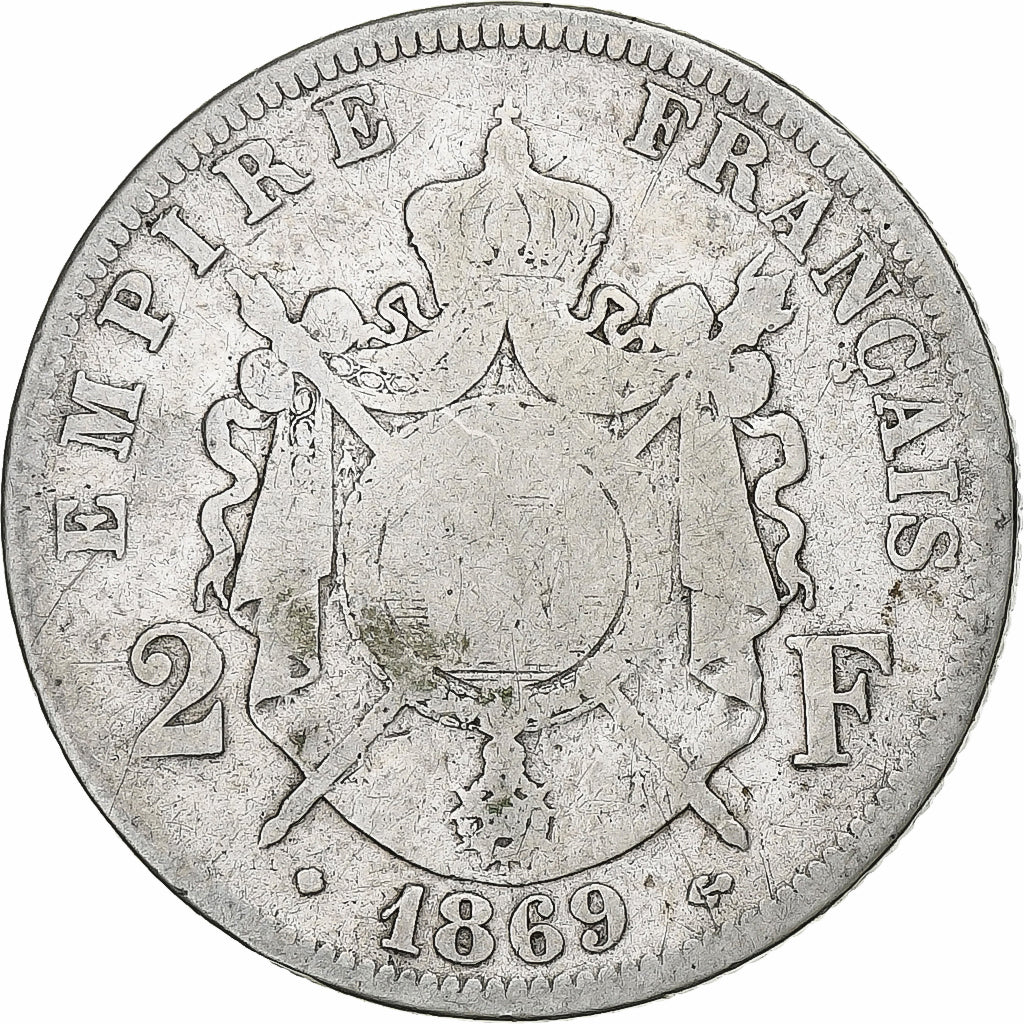 France, Napoleon III, 2 Francs, Napoléon III, 1869, Strasbourg, Silver
