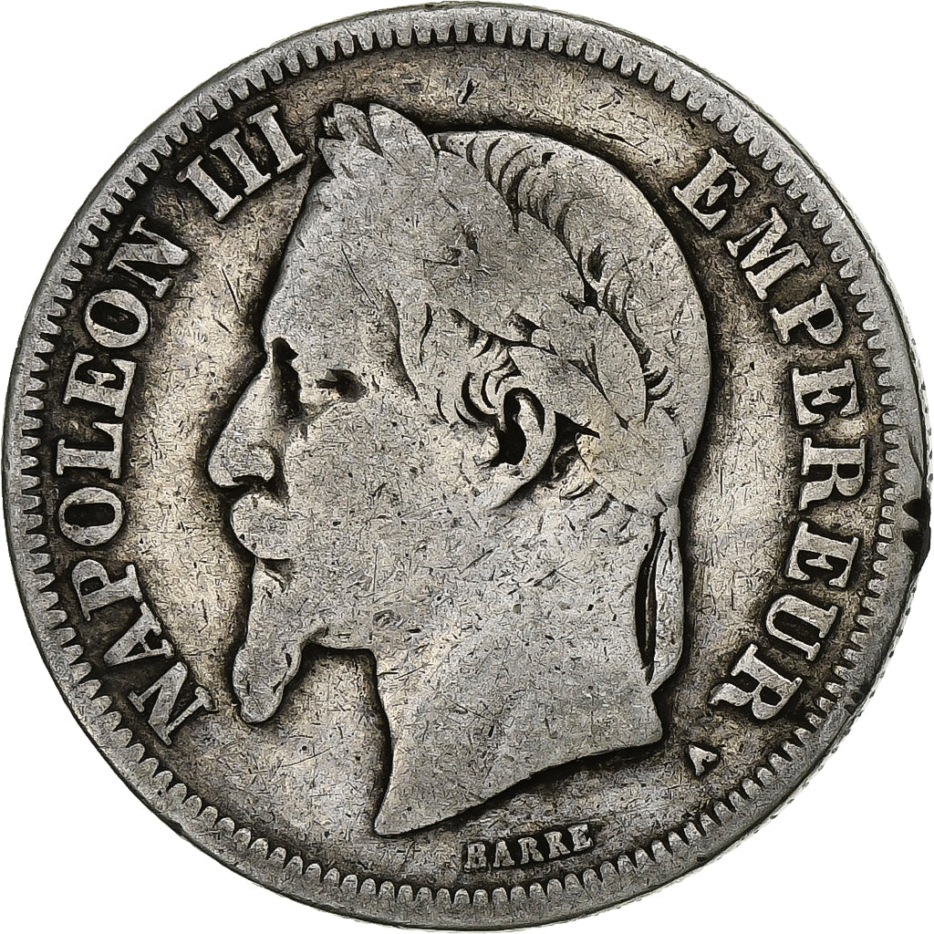 Francja, Napoleon III, 2 Francs, Napoléon III, 1869, Paris, Srebro, F(12-15)