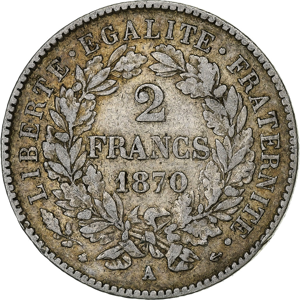 France, 2 Francs, Cérès, 1870, Paris, Silver, VF(30-35), KM:817.1