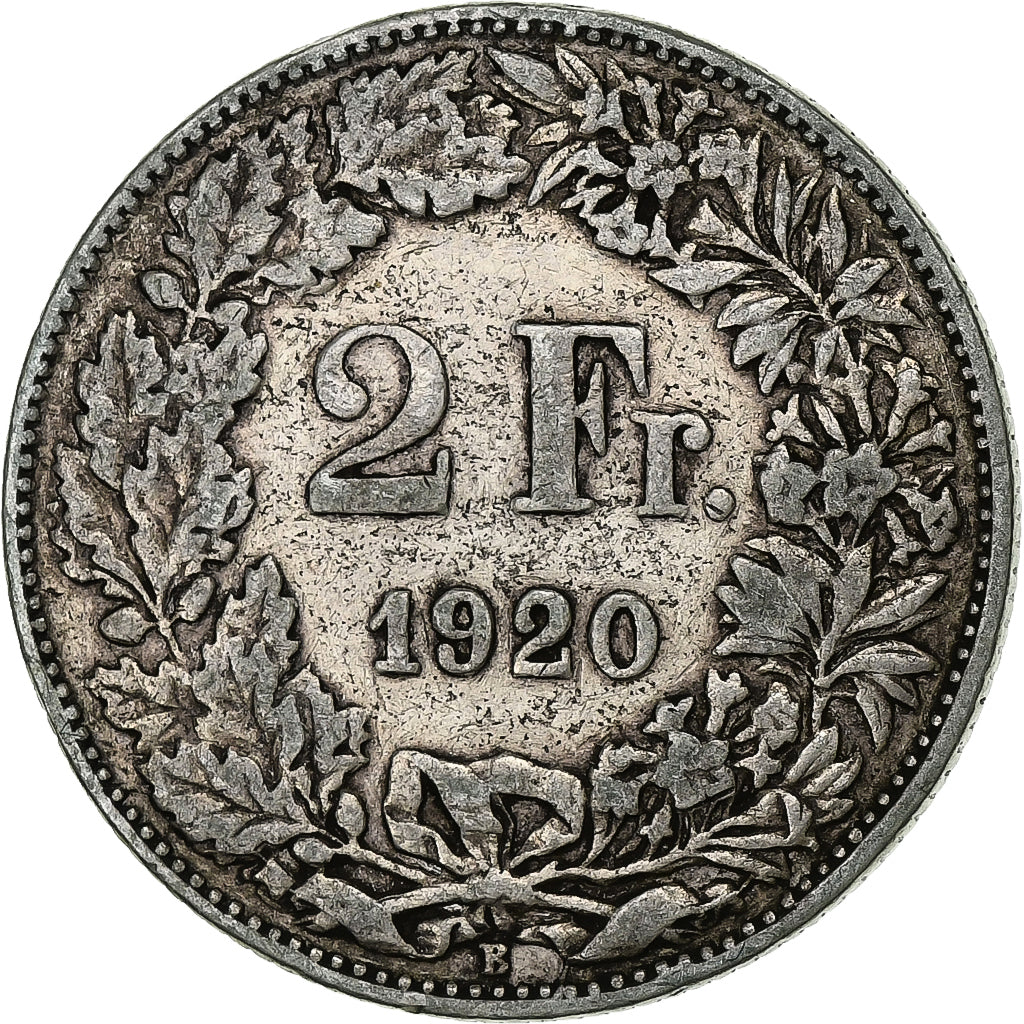 Switzerland, 2 Francs, 1920, Bern, Silver, VF(20-25), KM:21