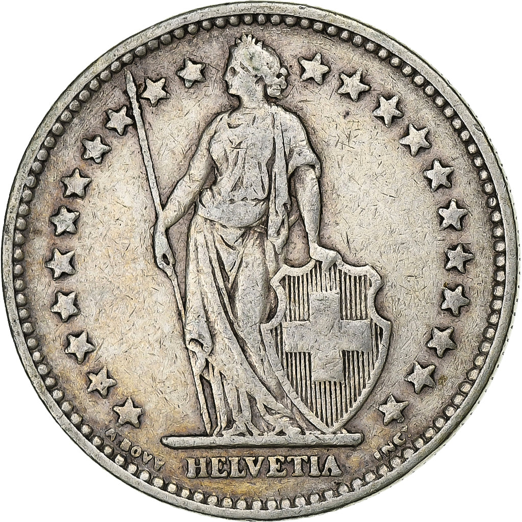 Suiza, 2 Francs, 1920, Bern, Plata, BC+, KM:21