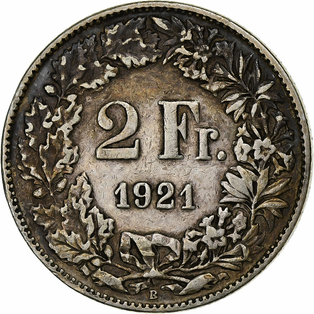 Switzerland, 2 Francs, 1921, Bern, Silver, VF(30-35), KM:21