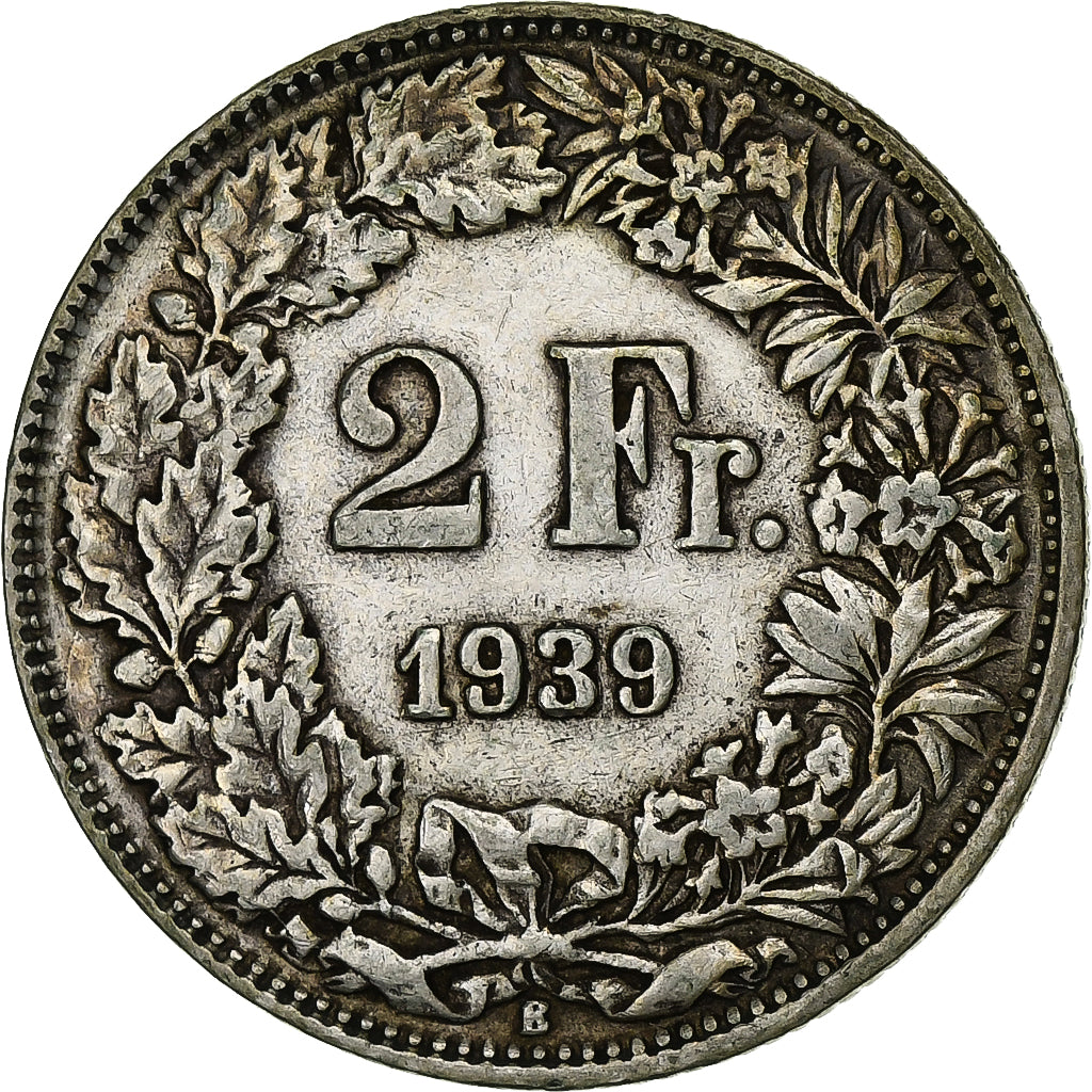 Switzerland, 2 Francs, 1939, Bern, Silver, VF(30-35), KM:21