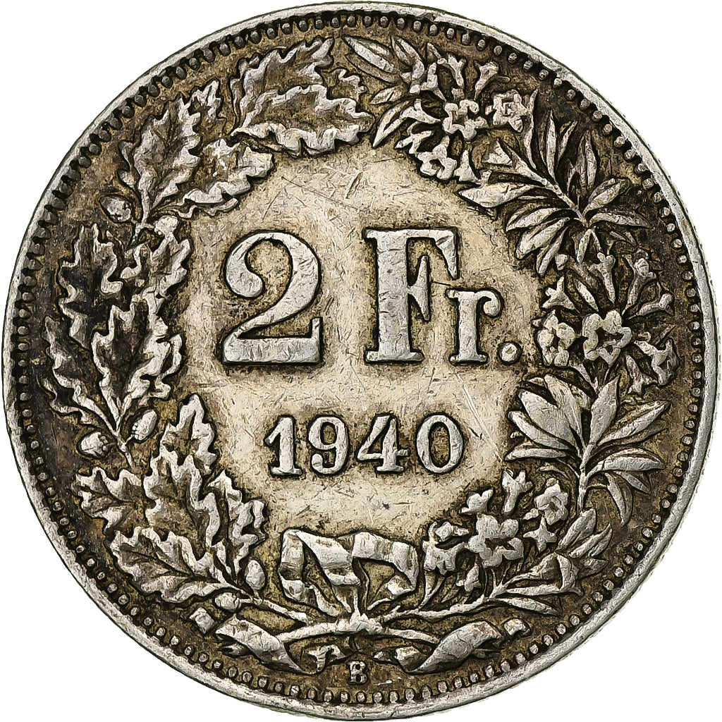 Coin, Switzerland, 2 Francs, 1940, Bern, VF(30-35), Silver, KM:21