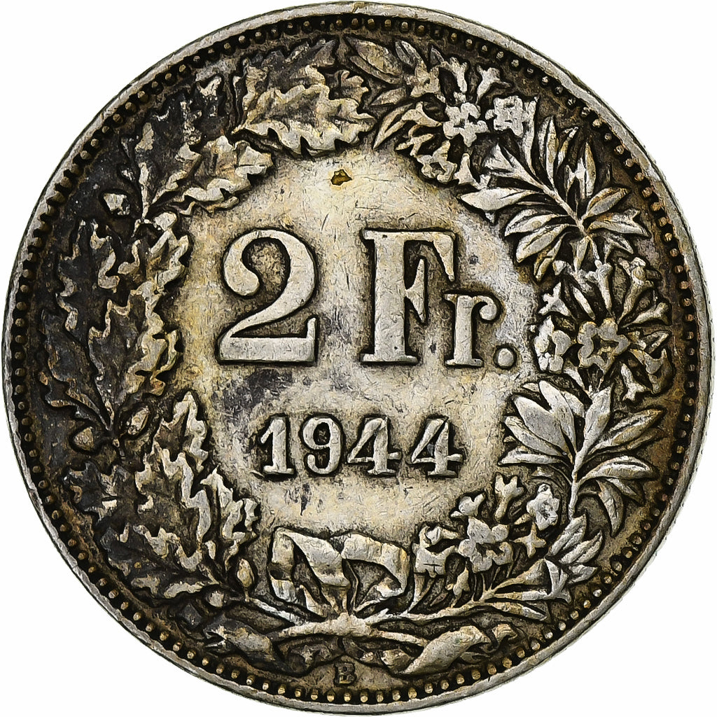 Switzerland, 2 Francs, 1944, Bern, Silver, VF(30-35), KM:21