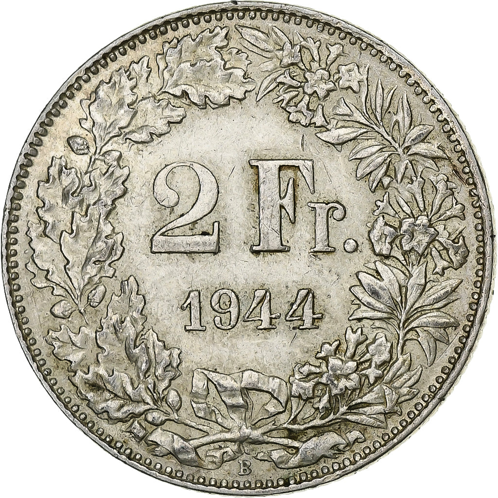 Svizzera, 2 Francs, 1944, Bern, Argento, BB, KM:21