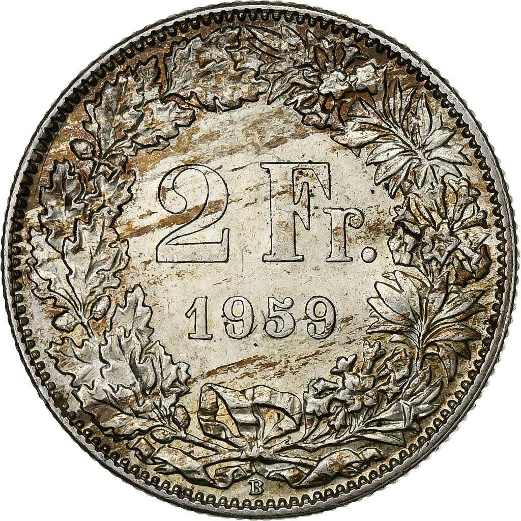 Switzerland, 2 Francs, 1959, Bern, Silver, AU(55-58), KM:21