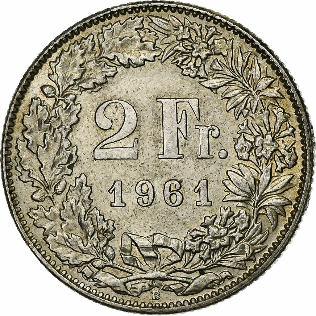 Switzerland, 2 Francs, 1961, Bern, Silver, AU(50-53), KM:21