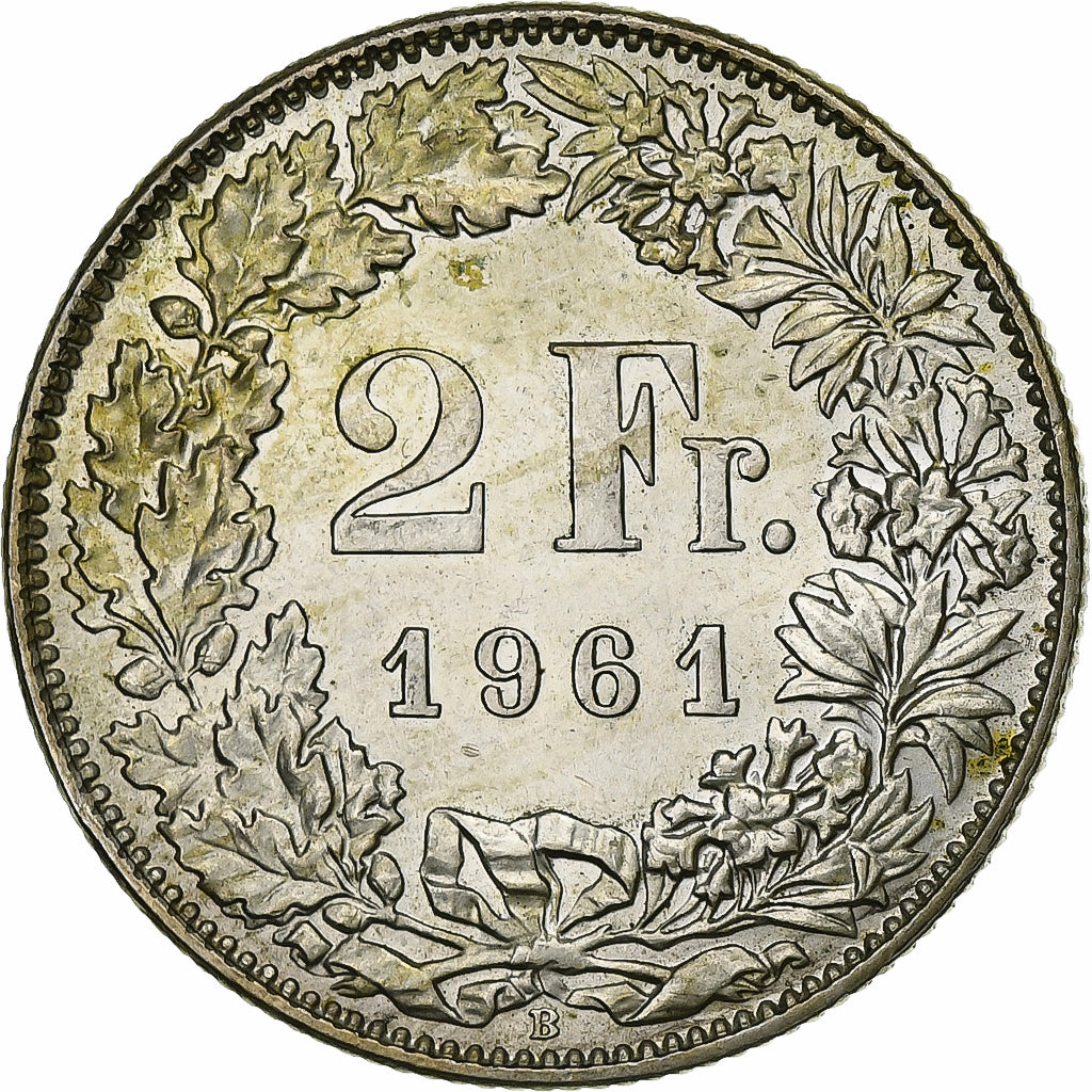 Switzerland, 2 Francs, 1961, Bern, Silver, AU(55-58), KM:21
