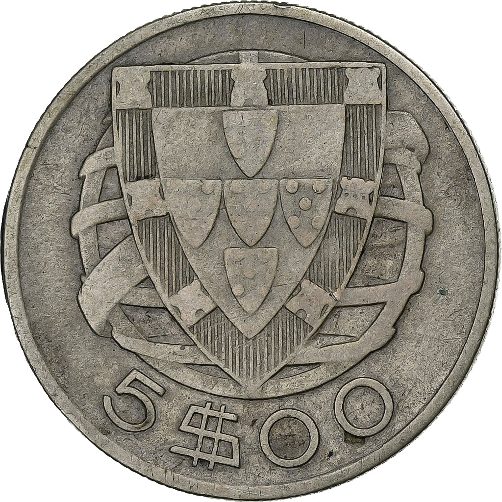 Portugal, 5 Escudos, 1933, Silver, VF(30-35), KM:581