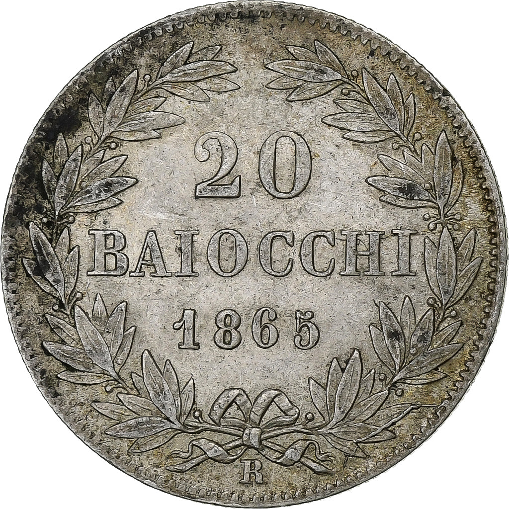 ITALIAN STATES, PAPAL STATES, Pius IX, 20 Baiocchi, 1865, Rome, Silver