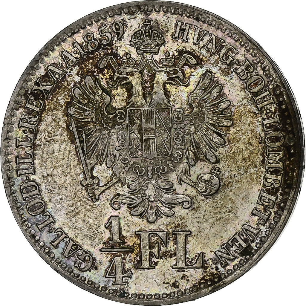 Coin, Austria, Franz Joseph I, 1/4 Florin, 1859, Vienne, VF(20-25), Silver