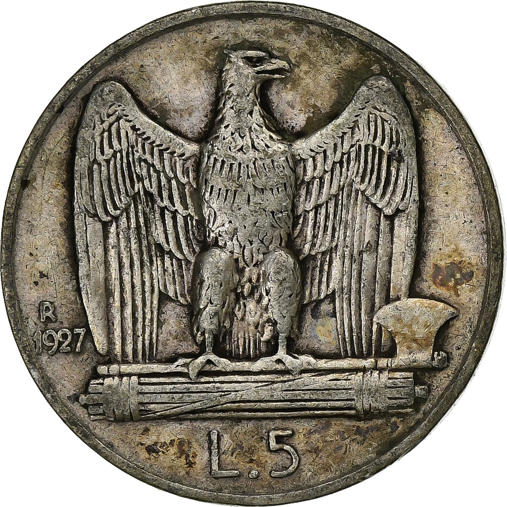 Italy, Vittorio Emanuele III, 5 Lire, 1927, Rome, Silver, VF(30-35), KM:67.2