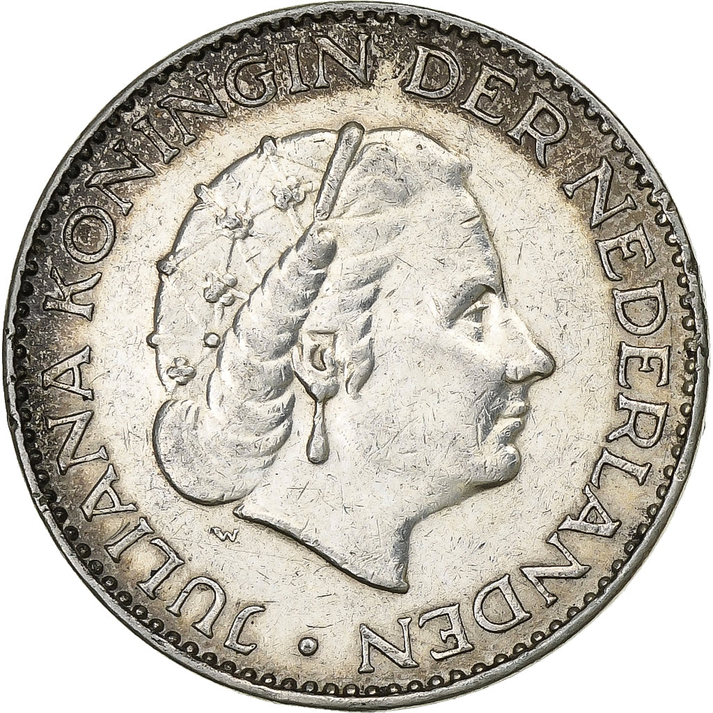 Países Baixos, Juliana, Gulden, 1957, Prata, EF(40-45), KM:184