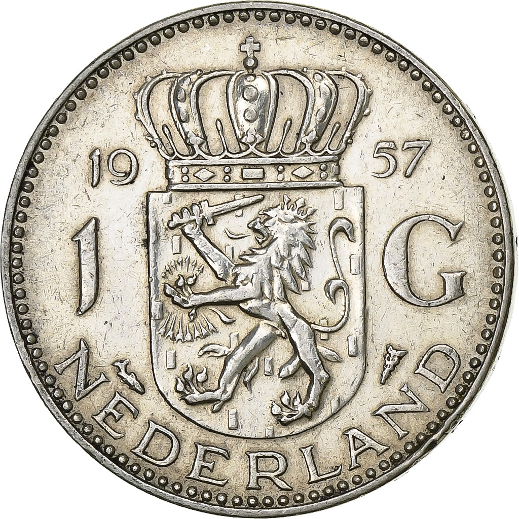 Países Baixos, Juliana, Gulden, 1957, Prata, EF(40-45), KM:184