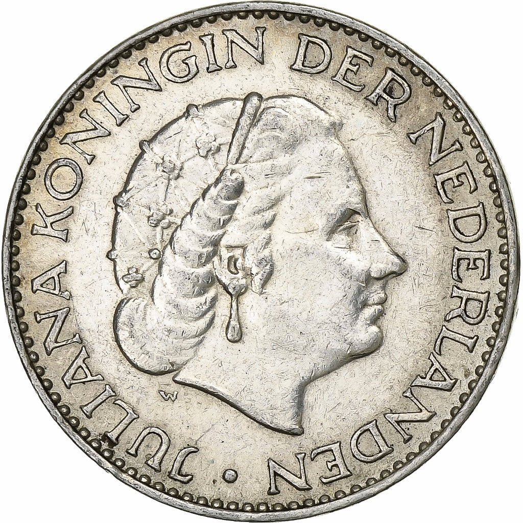 Holandia, Juliana, Gulden, 1957, Srebro, AU(50-53), KM:184