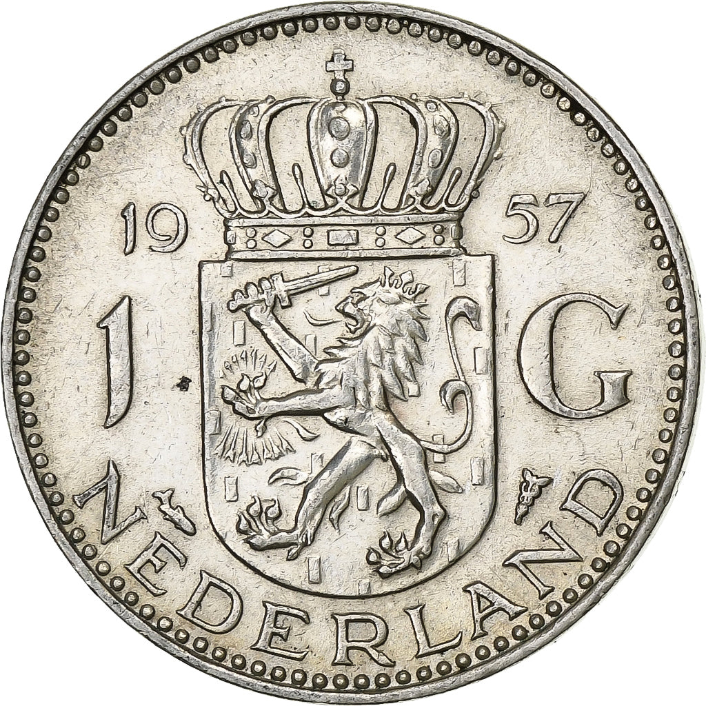 Holandia, Juliana, Gulden, 1957, Srebro, AU(50-53), KM:184