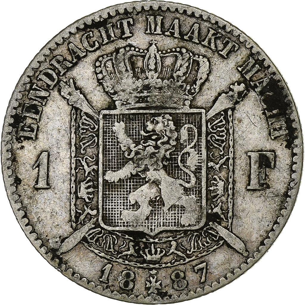 Belgium, Leopold II, Franc, 1887, Silver, VF(30-35), KM:29.1