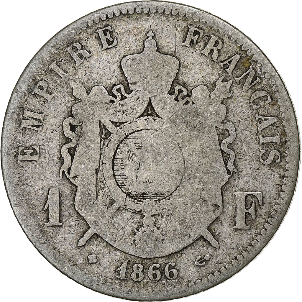 Francia, Napoleon III, Franc, 1866, Strasbourg, Argento, B+, Gadoury:463