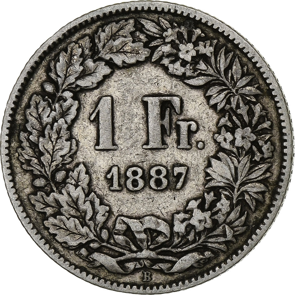 Suiza, Franc, 1887, Berne, Plata, BC+, KM:24