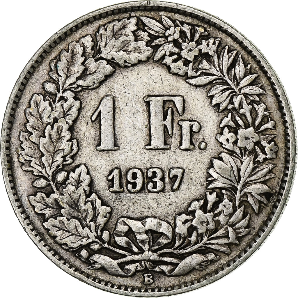 Suiza, Franc, 1937, Bern, Plata, BC+, KM:24