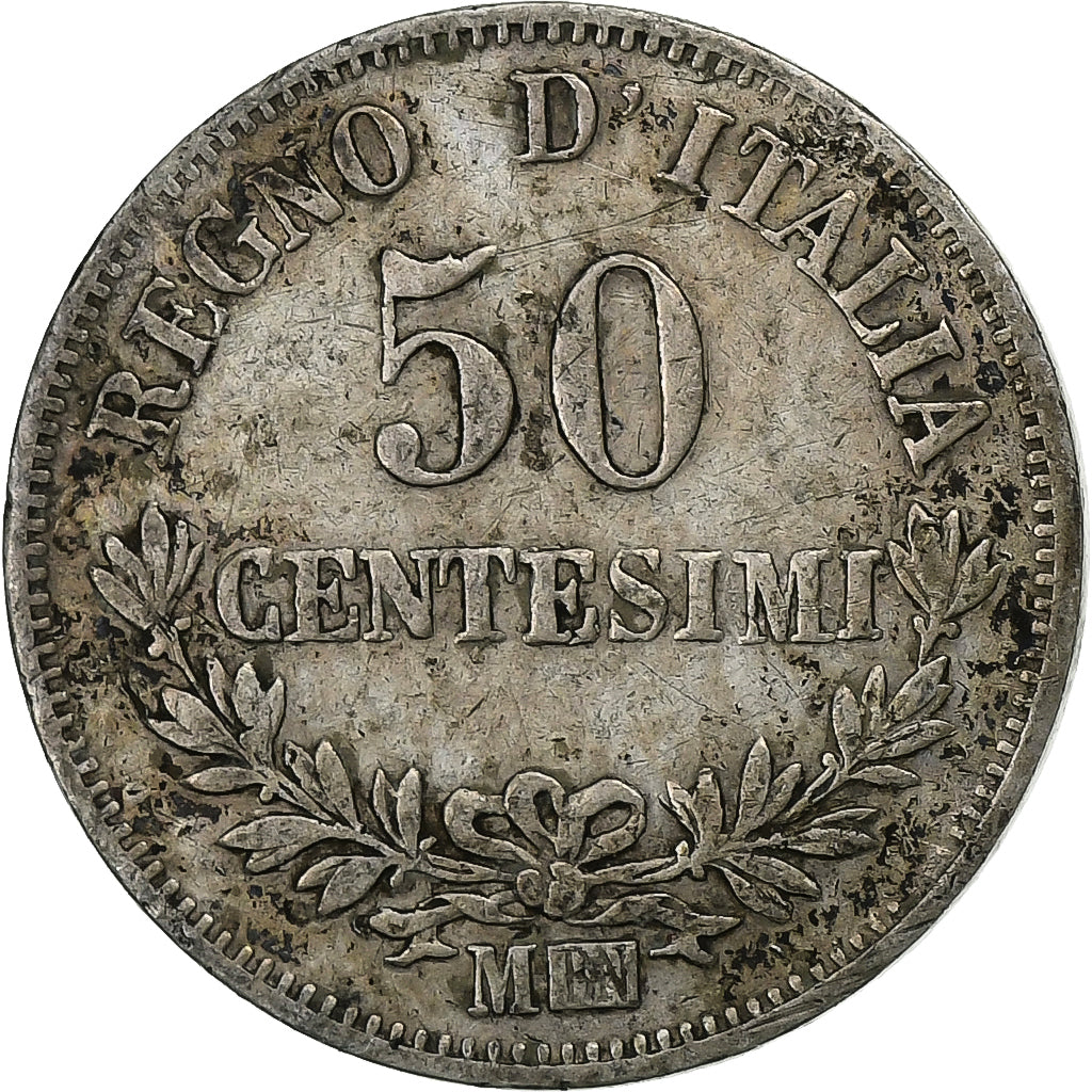 Włochy, Vittorio Emanuele II, 50 Centesimi, 1863, Milan, Srebro, VF(30-35)