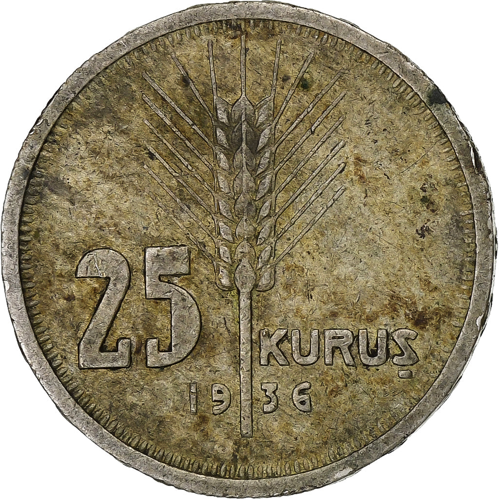 Turkey, 25 Kurus, 1936, Silver, VF(20-25), KM:864