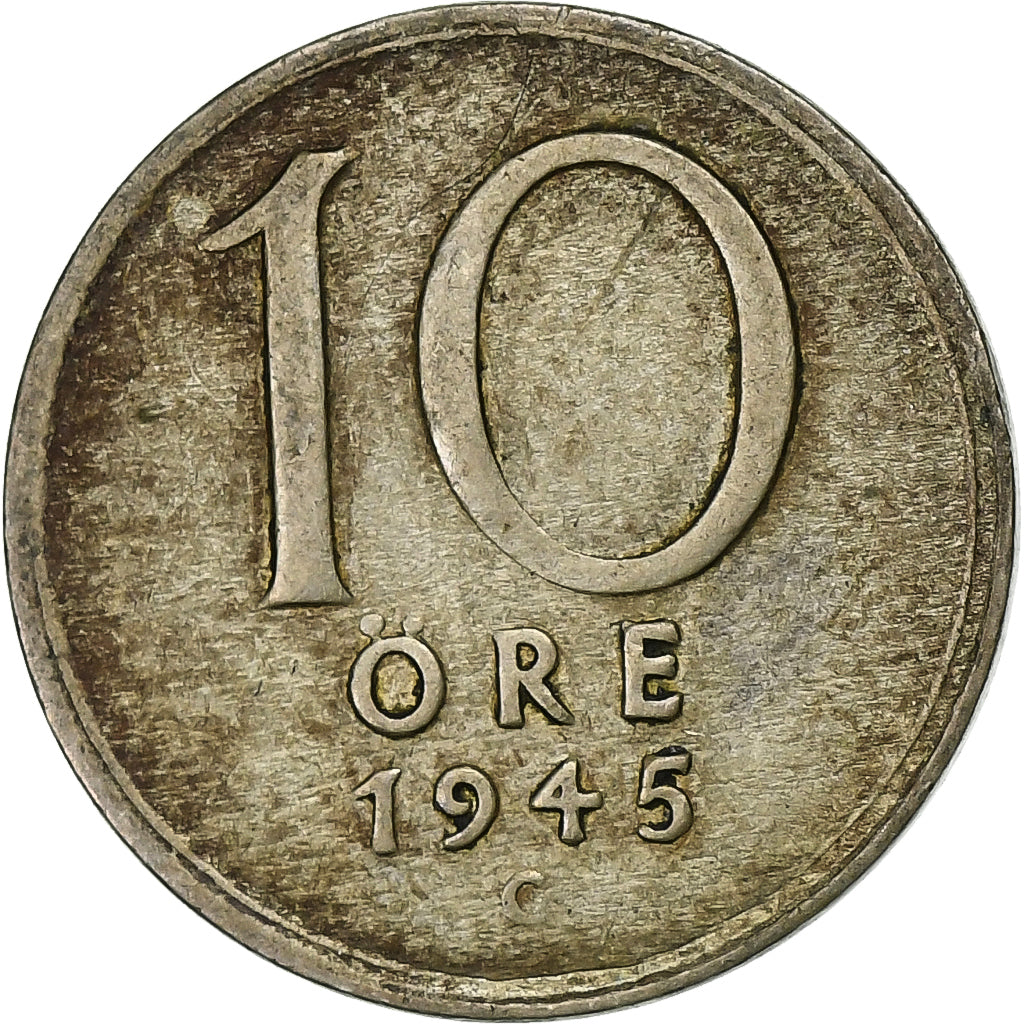 Sweden, Gustaf V, 10 Öre, 1945, Silver, VF(30-35), KM:813