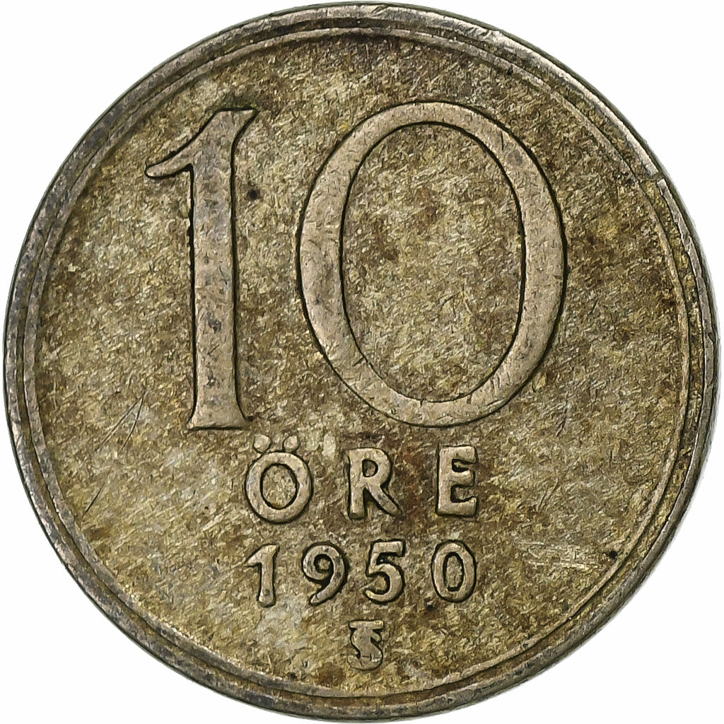 Zweden, Gustaf V, 10 Öre, 1950, Zilver, ZF, KM:813