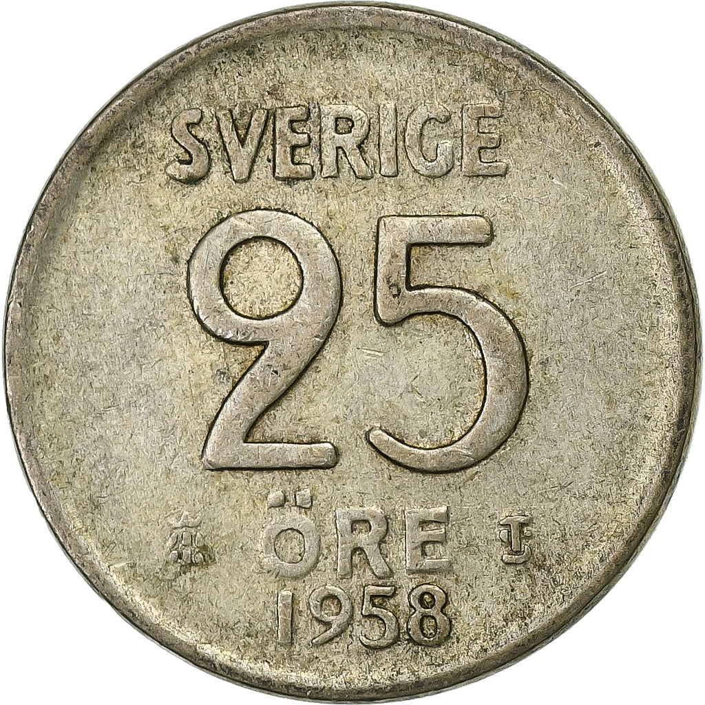 Szwecja, Gustaf VI, 25 Öre, 1958, Srebro, EF(40-45), KM:824