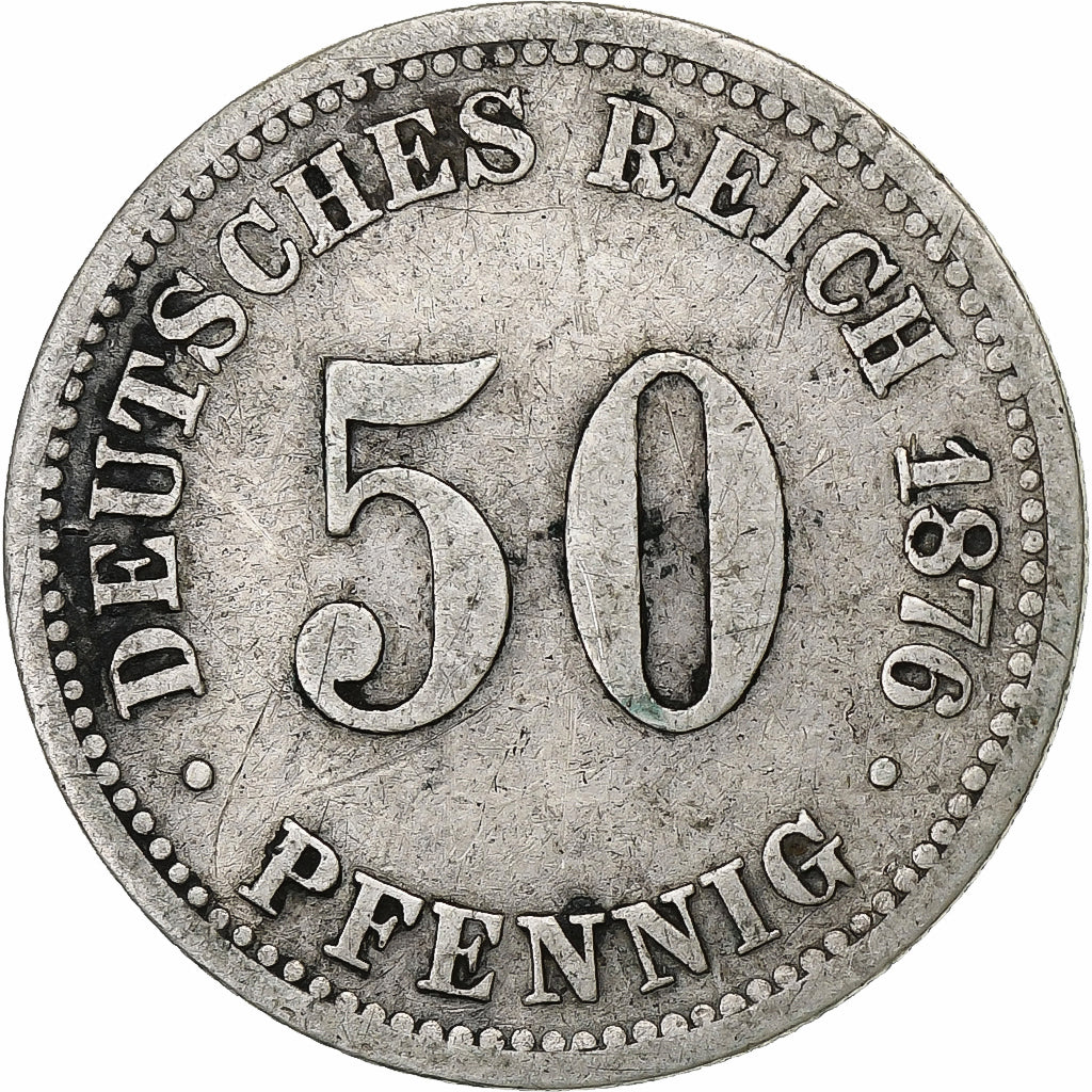 GERMANY - EMPIRE, Wilhelm I, 50 Pfennig, 1876, Hannover, Silver, VF(30-35), KM:6
