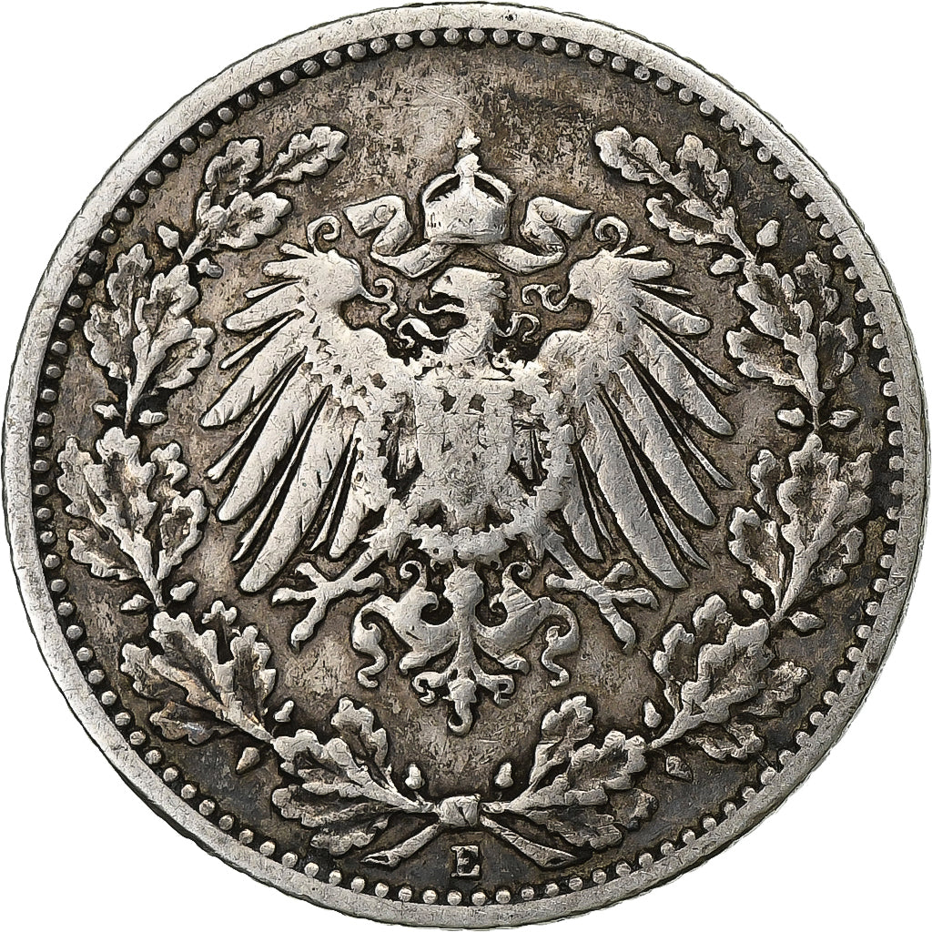 GERMANY - EMPIRE, 1/2 Mark, 1905, Muldenhütten, Silber, S+, KM:17