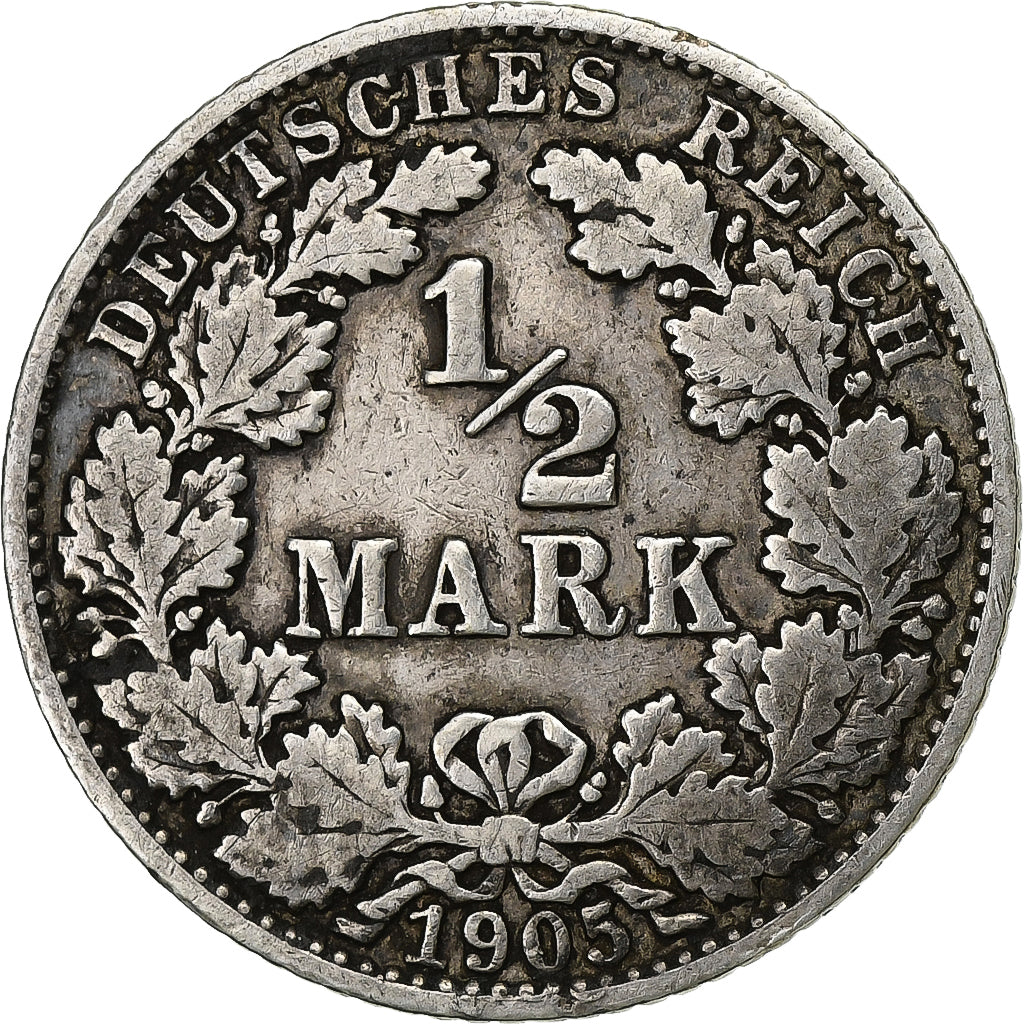 GERMANY - EMPIRE, 1/2 Mark, 1905, Muldenhütten, Silber, S+, KM:17